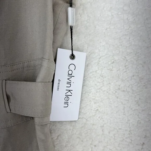 NWT Calvin Klein Khaki Belted TieWaist Womens Career Dress SIZE 4 Safari Midi - Picture 3 of 8